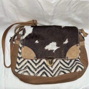 Myra Bag Cow Print Stylish Brown and Black Patterned Women's Bag